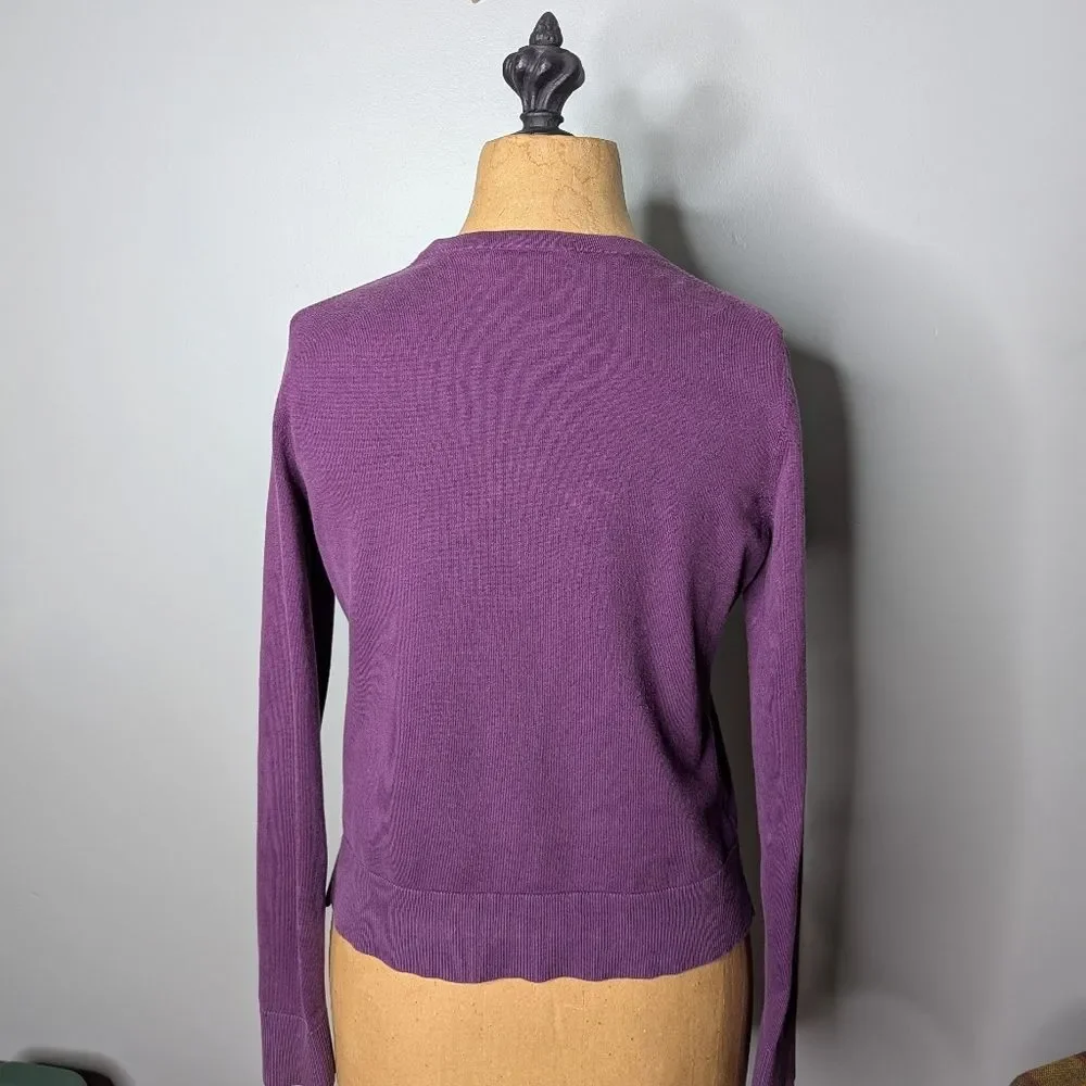 Vintage Ann Taylor Loft Purple Diamond Button Down Semi Cropped Cardigan Size SP